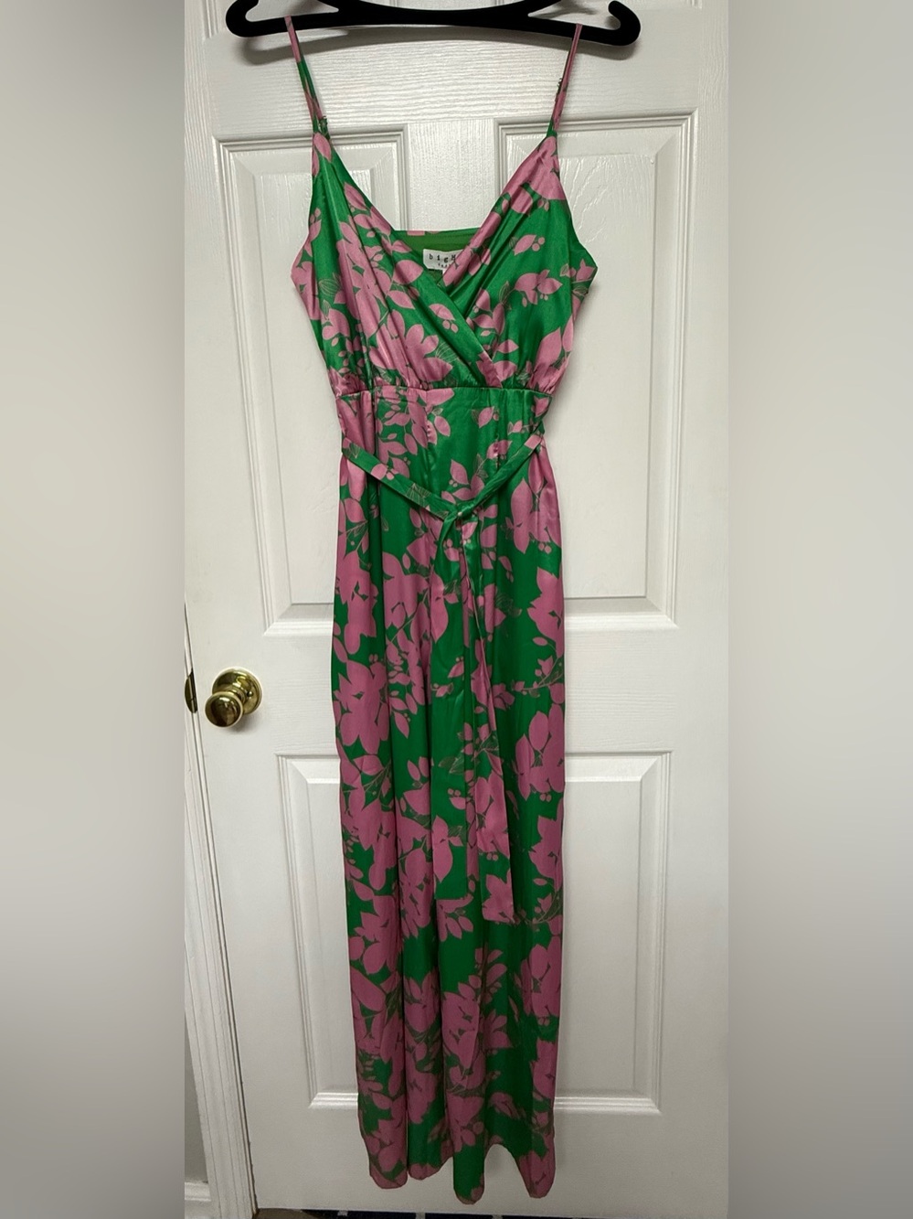 NWT Green & Pink Floral Maxi Jumpsuit with Self Tie Waist L